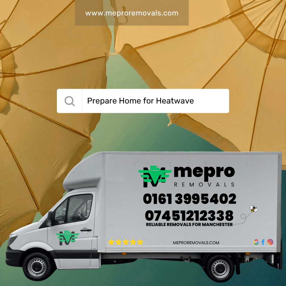 The Mepro Removals team executing flawless Manchester Heatwave Removals, wearing breathable uniforms and hydrating during a scheduled break.