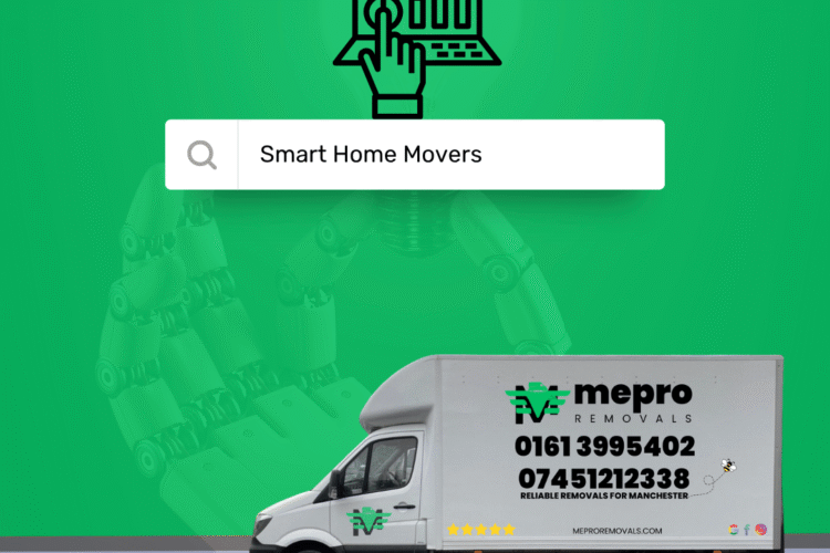 A member of the Mepro Removals team carefully packing a smart home hub, demonstrating the expert care taken by professional Manchester Smart Home Movers.
